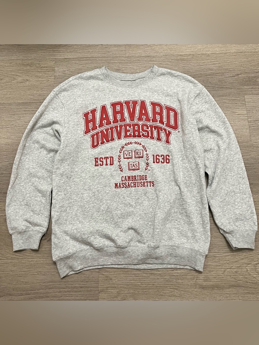 Hybrid Apparel Gray Crewneck with Red Harvard Crest